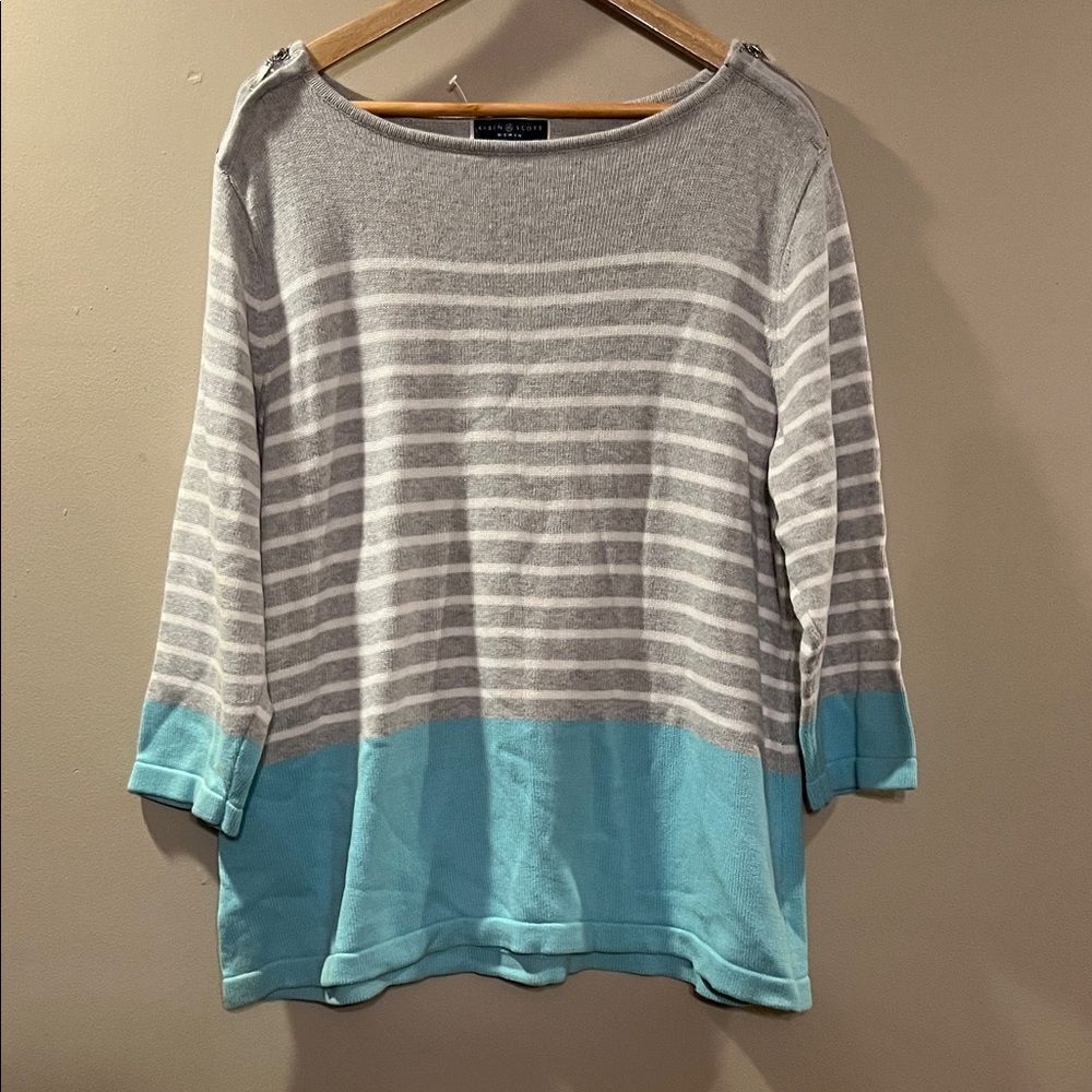 Karen Scott Striped Sweater in Gray and Blue